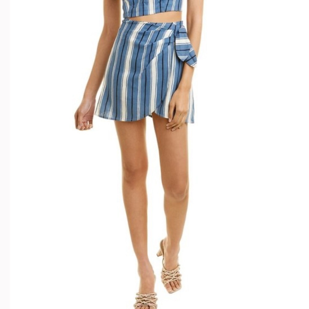 Lost + Wander Linen Blend Faux Wrap Lined Striped Skirt Size Medium